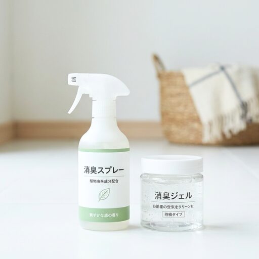 消臭スプレーと消臭ジェルが並んでいる