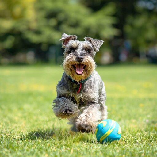 ボールで遊ぶミニチュアシュナウザー